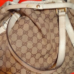 Gucci Brown GG Canvas Tote with Cream Leather Trim